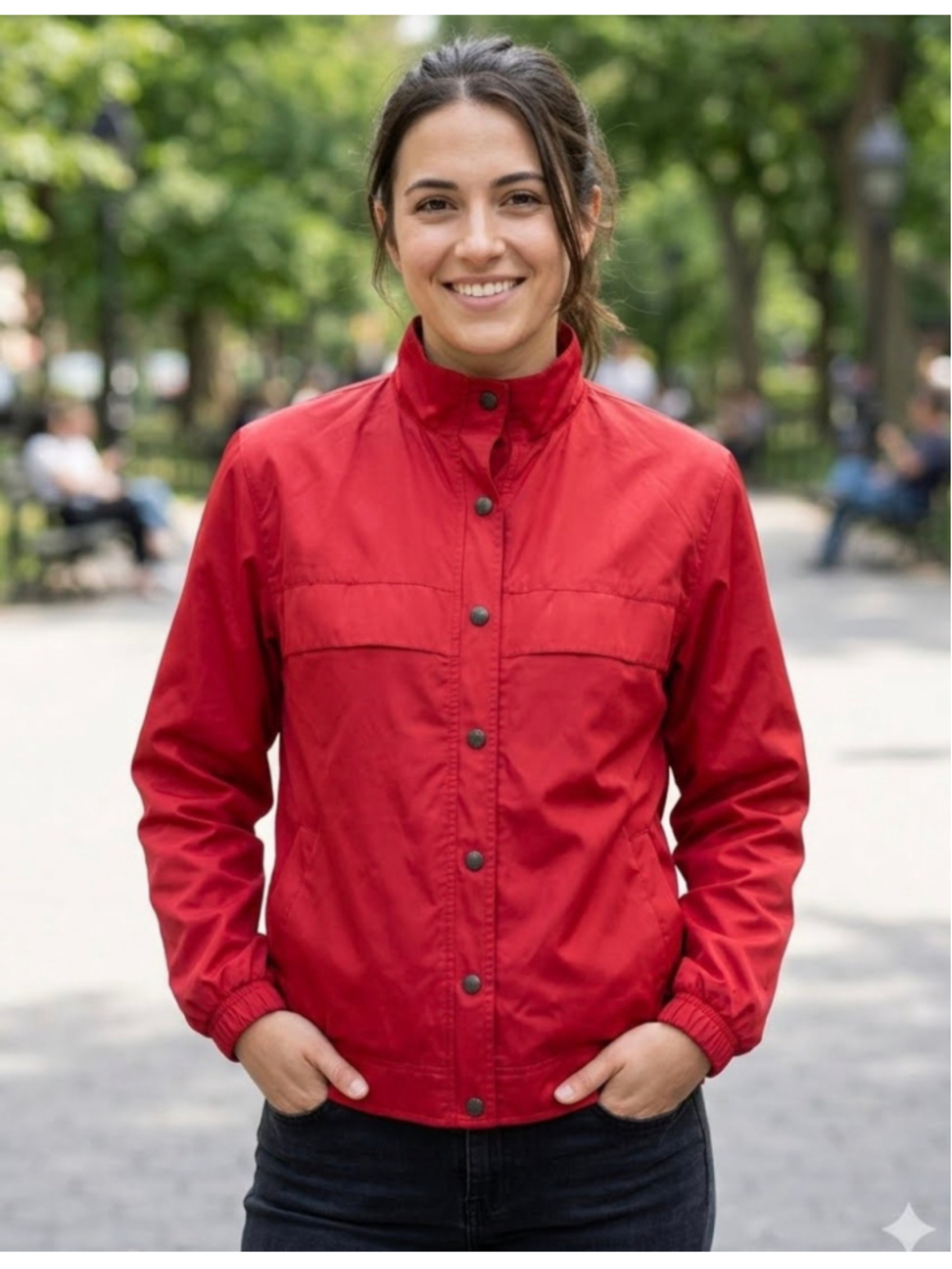 Liz Claiborne womans Red Snap-Front Lightweight Bomber Jacket Y2K work casual